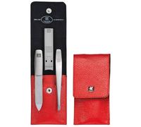 FREE SHIPPING: ZWILLING TWINOX, LEATHER SNAP FASTER CASE 4-PCS BEAUTY SET RED