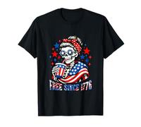 Free Since 1776 4th of July US Flag Skeleton Drinking Coffee T-Shirt