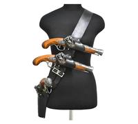 Free Size Pirate Leather Shoulder Belt Flintlock Holster With 3 Holsters Steampunk Belt Pistol Gun Holder Buccaneer Costume Cosplay Captain Accessory,black
