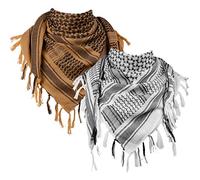 FREE SOLDIER 100% Cotton Shemagh Military Tactical Keffiyeh Desert Head Neck Scarf 43x45 inches Arab Wrap with Tassel for Men & Women(White & Brown Set)