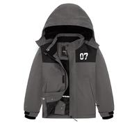 FREE SOLDIER Boys Girls Waterproof Ski Jacket Fleece Lined Warm Winter Snow Coat Kids Winter Jacket with Detachable Hood(Black Gray,4-5/Boy)