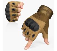 FREE SOLDIER Full Finger Outdoor Sports Cycling Biker Gloves Motorcycle Gloves Fingerless Glove for Hiking Climbing Cross Country Working Men's Gloves(L,Sand Fingerless)