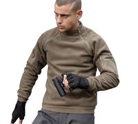 FREE SOLDIER Men's Tactical Fleece Lined Jacket Long Sleeve Crewneck Sweatshirts Pullover with Pockets Commando Sweater, Moss Coyote, XL