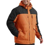 FREE SOLDIER Mens Waterproof Fleece Lined Ski Jacket Warm Winter Snow Collar with Hood and Fully Taped Seams, orange black, L