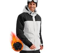 FREE SOLDIER Men's Waterproof Ski Jacket Fleece Lined Warm Winter Snow Coat with Hood Fully Taped Seams(White Black,M)