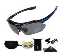 FREE SOLDIER Sports Sunglasses 5 in 1 Polarized Cycling Glasses for Men Women Tactical Military Glasses for Cycling Running Driving UV 400 Protection Golf Sunglasses,Blue