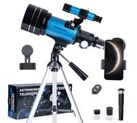 FREE SOLDIER Telescope for Kids 70mm Aperture Astronomical Refractor Telescopes for Beginners (15X-150X) 300mm Telescope for Adults High Powered with A Phone Adapter & A Wireless Remote (Blue)