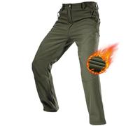 FREE SOLDIER Waterproof Walking Trousers for Men Thermal Fleece Lined Softshell Overtrousers Hiking Trousers Winter Outdoor Tactical Hunting Pants(Army Green, 38 Long)