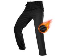 FREE SOLDIER Waterproof Walking Trousers for Men Thermal Fleece Lined Softshell Overtrousers Hiking Trousers Winter Outdoor Tactical Hunting Pants(Black, 34 Long)