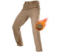 FREE SOLDIER Waterproof Walking Trousers for Men Thermal Fleece Lined Softshell Overtrousers Hiking Trousers Winter Outdoor Tactical Hunting Pants(Mud Color, 32 Long)