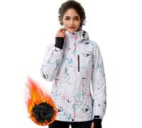 FREE SOLDIER Women's Waterproof Ski Snow Jacket Fleece Lined Warm Winter Rain Jacket with Hood Fully Taped Seams(Floral Print,2XL)