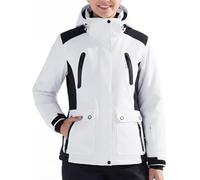 FREE SOLDIER Women's Waterproof Ski Snow Jacket Warm Fleece Lined Winter Rain Jacket with Hood Fully Taped Seams (White Black,Medium)