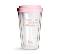 Free Soul Double Wall Coffee Mug - Insulated Travel Coffee Cup with Lid - Double Walled Glass Tumbler - Hot Or Cold Drinks - Dishwasher Safe - Reusable Cup 350ml