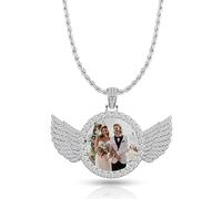 free-space Customized Photo Necklace Personalized Wings Photo Frame Necklace Memorial Gift Suitable for Him/Her Jewelry (Silver)