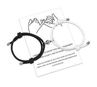 free-space Magnetic Couples Bracelet Set Mutual Attraction Handmade Rope for 2 Braided Matching Bracelets Vows of Eternal Love Jewellery Gift for Women Men (Black-White)