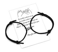 free-space Magnetic Couples Bracelet Set Mutual Attraction Handmade Rope for 2 Braided Matching Bracelets Vows of Eternal Love Jewellery Gift for Women Men (Black-Black)