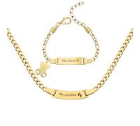 free-space Personalized Baby Bracelet Custom Engraving Name/Birth Date/Stainless Steel Bracelets Gift for Baby Toddler New Mom (Bracelet&Necklace Set)