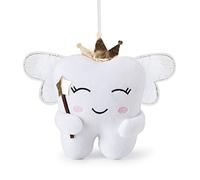 free-space Tooth Fairy Doll with Shiny Wings Embroidered Tooth Fairy Pillow with Pocket Tooth Fairy Souvenir Boy Girl Gift (White)