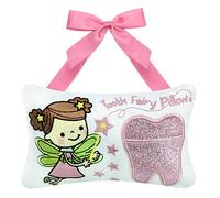 free-space Tooth Fairy Pillow for Boy and Girl Embroidered Cartoon Tooth Pocket Tooth Fairy Gifts Kids (Pink)