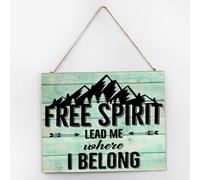 Free Spirit Lead Me Where I Belong Personalized Wall Décor Wooden Signs 10x12 Inch Cute Wall Art Wood Plaque with Sayings Home Decor for Living Room Office