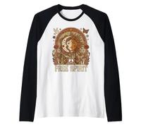 Free Spirit Sun Moon Celestial Boho 70s Retro Art Raglan Baseball Tee