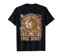 Free Spirit Sun Moon Celestial Boho 70s Retro Art Value Graphic T-Shirt, Men, Black, L