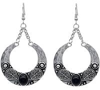 Free Spirited Ethnic Hoop Earrings for Women - Hollow Out Disc Dangle Feature, Black Artificial Gem Bohemian Jewelry Clever treatment