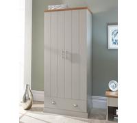 Free Standing 2 Door Wardrobe with 1 Drawer Bedroom Furniture Grey