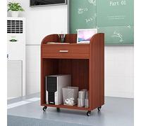 Free-Standing Acrylic & Metal Podium with Wheels - Wood Lectern for Churches, Speaking Stand with Storage Shelf & Drawer, Easy Assembly, Portable & Sturdy.