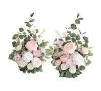 Free Standing Artificial Flowers Arrangement Set of 2 White Rose Wedding Arch and Aisle Entry Floral Decor Silk Altar Stage Flower for Table Centerpiece Wedding Party Road Leads Outdoor Decor(Pink)