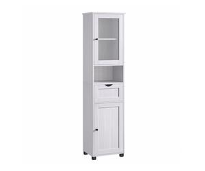 Free-Standing Bathroom Cabinet with Open Shelf Cloud, Light Grey with Wood Grain
