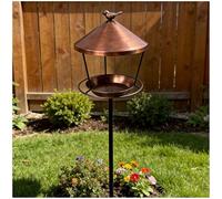Free-standing bird feeder with iron ring to be driven into the ground, waste-proof feeder for wild birds, hanging wrought iron feeder with ring, ideal for gardens,Red Copper,100 x 25 x 20 cm
