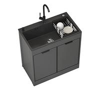 Free Standing Black Utility Sink with Cabinet Commercial Restaurant Single Bowl Portable Kitchen Sink Bathroom Vanity W/Sink Combo Wall Mounted Cabinet Set w/Faucet & Storage for Indoor Outdoor ( Col