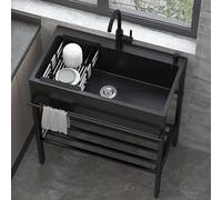 Free Standing Catering Sink Kitchen Restaurant Utility Sink Single Bowl with Hot Cold Water Pipes and Tap for Garage, Laundry Room,Outdoor 68cmx45cmx85cm