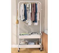 Free-Standing Clothes Rack with Wheels - White Garment Hanger for Coats Dresses Shirts - Entryway nizer - 2 Shelves for Extra Storage