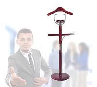 Free-Standing Coat Rack Stylish Wooden & Metal Suit Valet Round Storage Tray & L-Shaped Hanger Unisex Silent Design 138 x 35 cm Solid Wood Modern nizer