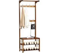 Free Standing Coat Rack with Shoe Storage and Removable Double Row Hooks, Bamboo Frame Hall Tree for Organizing Hats, Shoes, and Coats in Hallway or Living Room