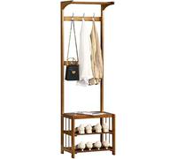 Free Standing Coat Rack with Shoe Storage and Removable Double Row Hooks, Bamboo Frame Hall Tree for Organizing Hats, Shoes, and Coats in Hallway or Living Room