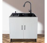 Free Standing Commercial Laundry Sink Cabinet With Stainless Steel Sink and Pull-down Faucet, Suitable for Outdoor and Indoor Use