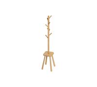Free Standing Hall Tree with 8 Hooks and Storage Shelf, Natural Beige