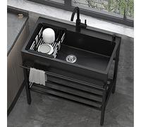 Free Standing Kitchen Sink, Single Bowl Sink, Stainless Steel Kitchen Sinks With Faucet, Washing Hand Basin With Storage Shelve And Storage Shelve, For Garage, Restaurant(Faucet-60X45X86Cm)
