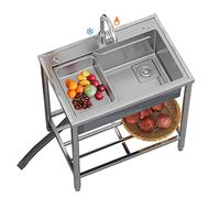 Free Standing Kitchen Sink with Hot and Cold Tap - Stainless Steel Outdoor Utility Sink for Laundry Room and Garage Hand Washing