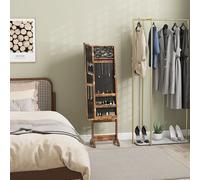 Free Standing LED Mirrored Jewelry Cabinet Armoire Floor Organiser HOMCOM Brown One Size