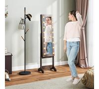 Free Standing LED Mirrored Jewelry Cabinet Armoire Floor Organiser HOMCOM Dark Brown One Size