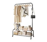 Free Standing Metal Clothes Rail with Storage Shelf Portable Hanging Rack for Clothes Bags Hats Shoes Includes Pulley for Easy Access Ideal Drying Solution