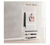 Free Standing Metal Coat Rack with Hooks and Shoe Rack Exquisite Clothes Rail Rack for Clothes Hats Bags and Umbrellas Entrance Organizer with Seat White 60cm