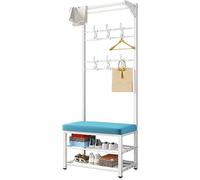 Free Standing Metal Coat Rack with Hooks & Shoe Bench Sturdy Design Max Load 100kg Ideal for Living Room Hallway Office - Available in 60CM 80CM 100CM