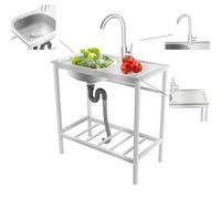 Free Standing Outdoor Utility Sinks, Single Bowl Kitchen Sink Unit, Portable Stainless Steel Sink Unit with Storage Shelf and Faucet, for Camping Backyard Garage, 75 x 40 x 75cm