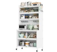 Free Standing Pantry Storage Cabinet - 6-Layer with Flap Door Microwave Oven Shelf Countertop Coffee Cabinet for Kitchen & Home Office - Space Saving (White)