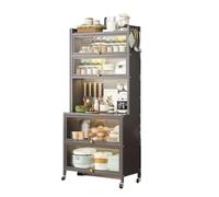 Free Standing Pantry Storage Cabinet - 6-Layer with Flap Door & Microwave Oven Shelf - Space Saving Coffee Cabinet for Kitchen & Home Office (Gray)